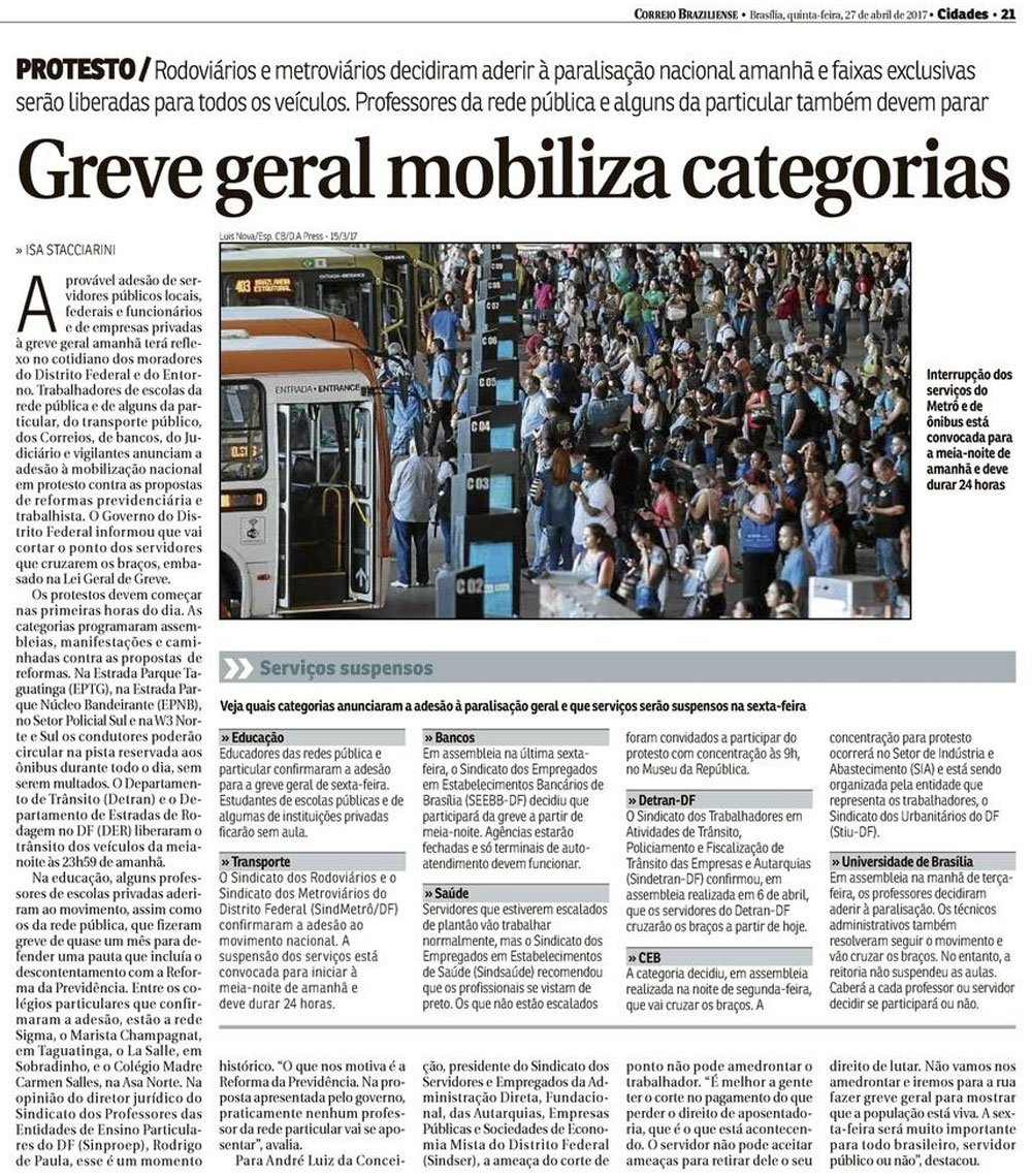 Greve Geral Mobiliza Categorias Sindsa De Df Not Cias